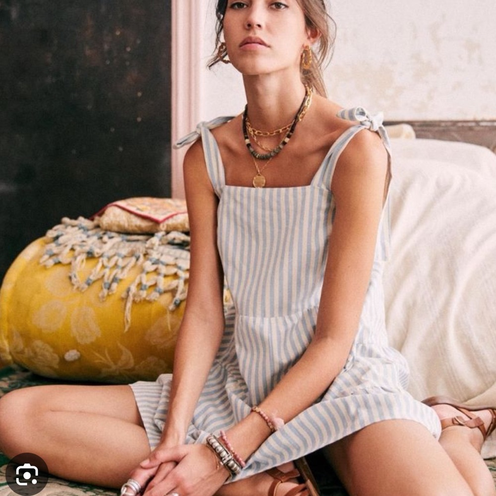 Sezane Light Blue and White Striped Mini Dress